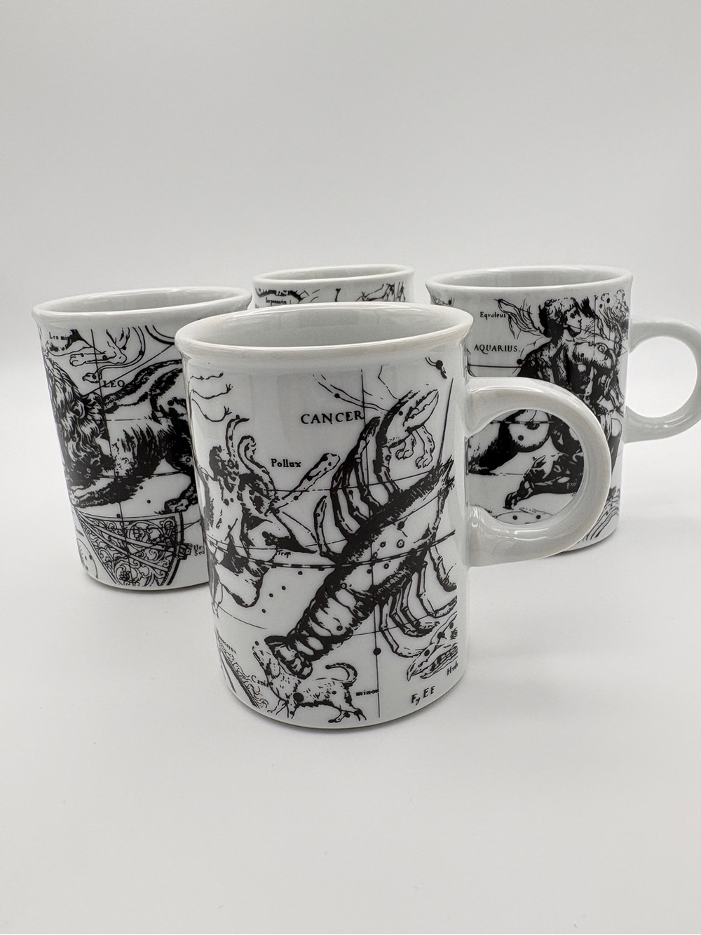 Set of Four Black and White Zodiac Mugs
